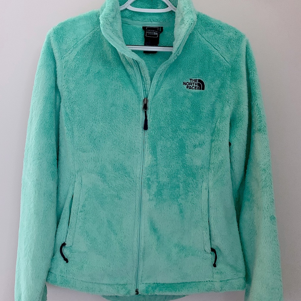 Women’s mint green North Face zip up fleece jacket